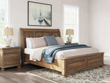 Feddinger California King Storage Sleigh Bed with Mirrored Dresser and Chest in Medium Brown from Ashley - Luna Furniture