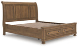 Feddinger California King Storage Sleigh Bed with Mirrored Dresser, Chest and Nightstand in Medium Brown from Ashley - Luna Furniture
