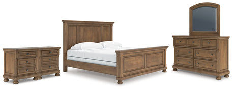 Feddinger King Panel Bed with Mirrored Dresser and 2 Nightstands in Medium Brown from Ashley - Luna Furniture