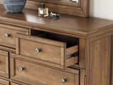 Feddinger King Panel Bed with Mirrored Dresser and Nightstand in Medium Brown from Ashley - Luna Furniture