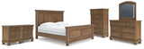 Feddinger King Panel Bed with Mirrored Dresser, Chest and 2 Nightstands in Medium Brown from Ashley - Luna Furniture