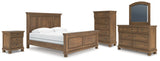 Feddinger King Panel Bed with Mirrored Dresser, Chest and Nightstand in Medium Brown from Ashley - Luna Furniture