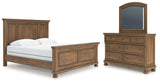 Feddinger King Panel Bed with Mirrored Dresser in Medium Brown from Ashley - Luna Furniture