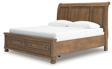 Feddinger King Storage Sleigh Bed with Dresser and Nightstand in Medium Brown from Ashley - Luna Furniture
