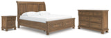 Feddinger King Storage Sleigh Bed with Dresser and Nightstand in Medium Brown from Ashley - Luna Furniture
