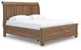 Feddinger King Storage Sleigh Bed with Dresser in Medium Brown from Ashley - Luna Furniture