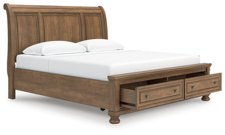 Feddinger King Storage Sleigh Bed with Dresser in Medium Brown from Ashley - Luna Furniture