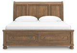Feddinger King Storage Sleigh Bed with Mirrored Dresser and Chest in Medium Brown from Ashley - Luna Furniture