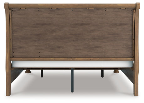 Feddinger King Storage Sleigh Bed with Mirrored Dresser, Chest and 2 Nightstands in Medium Brown from Ashley - Luna Furniture