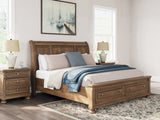 Feddinger King Storage Sleigh Bed with Mirrored Dresser, Chest and Nightstand in Medium Brown from Ashley - Luna Furniture