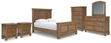 Feddinger Queen Panel Bed with Mirrored Dresser, Chest and 2 Nightstands in Medium Brown from Ashley - Luna Furniture