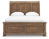 Feddinger Queen Storage Sleigh Bed with Mirrored Dresser and Nightstand in Medium Brown from Ashley - Luna Furniture