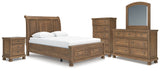 Feddinger Queen Storage Sleigh Bed with Mirrored Dresser, Chest and Nightstand in Medium Brown from Ashley - Luna Furniture