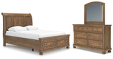 Feddinger Queen Storage Sleigh Bed with Mirrored Dresser in Medium Brown from Ashley - Luna Furniture