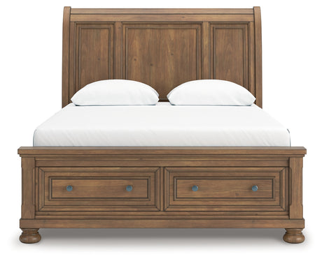 Feddinger Queen Storage Sleigh Bed with Mirrored Dresser in Medium Brown from Ashley - Luna Furniture