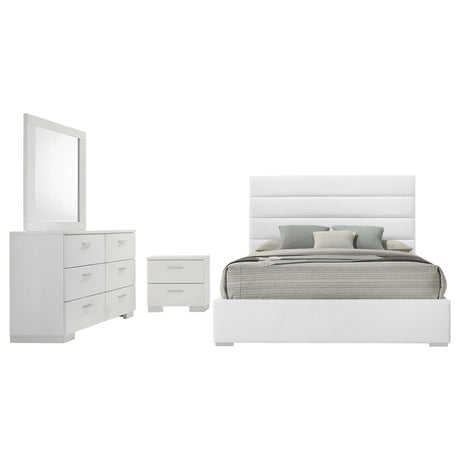 Felicity White High Gloss 4-piece Eastern King Bedroom Set from Coaster - Luna Furniture