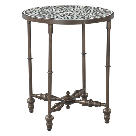 Fleur 20" Side Table with Floral Horn Inlay and Iron from Home Trends & Design - Luna Furniture