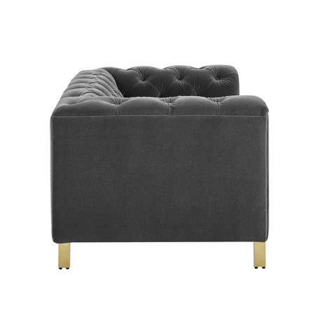 Charlene Gray Velvet Button Tufted Rolled Arm Chesterfield Loveseat from Steve Silver - Luna Furniture