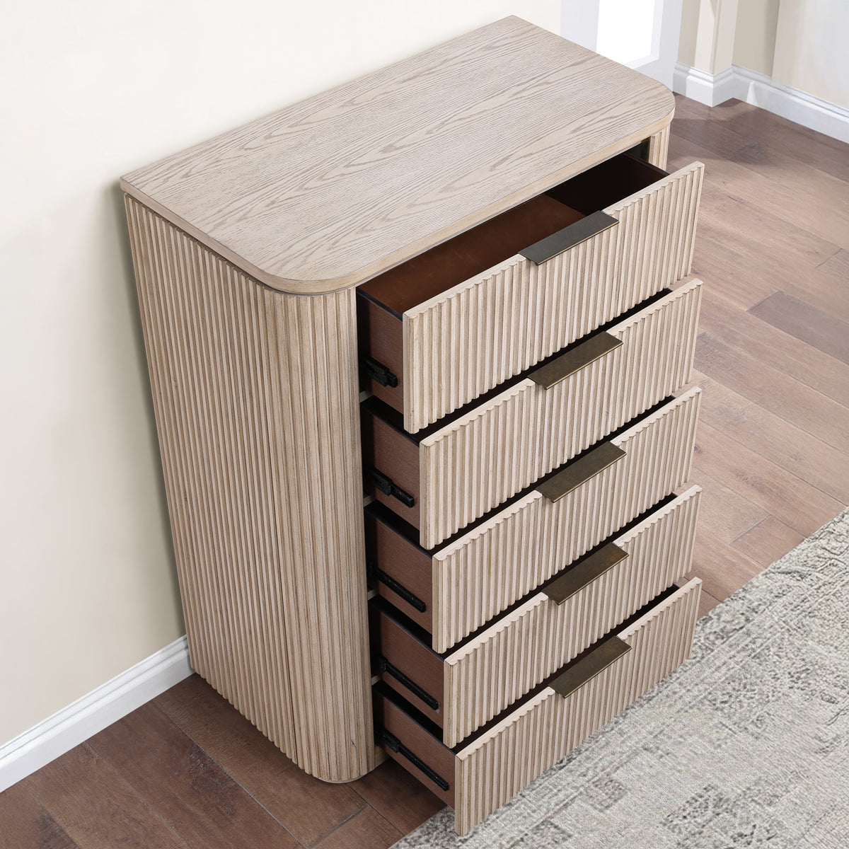 Henry 5-Drawer Reeded Chest, Tan Finish from Steve Silver - Luna Furniture