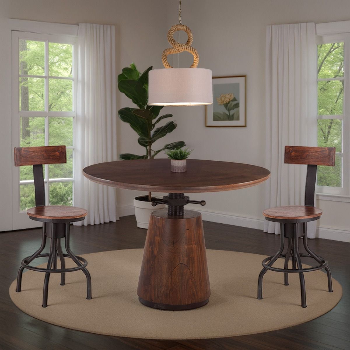 Industrial Modern 40" Round Adjustable Table in Walnut from Home Trends & Design - Luna Furniture