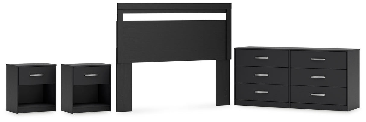 Finch Queen Panel Headboard with Dresser and 2 Nightstands in Black from Ashley - Luna Furniture