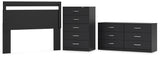 Finch Queen Panel Headboard with Dresser and Chest in Black from Ashley - Luna Furniture