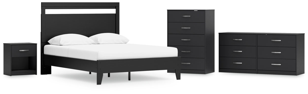 Finch Queen Panel Platform Bed with Dresser, Chest and Nightstand in Black/Brown from Ashley - Luna Furniture