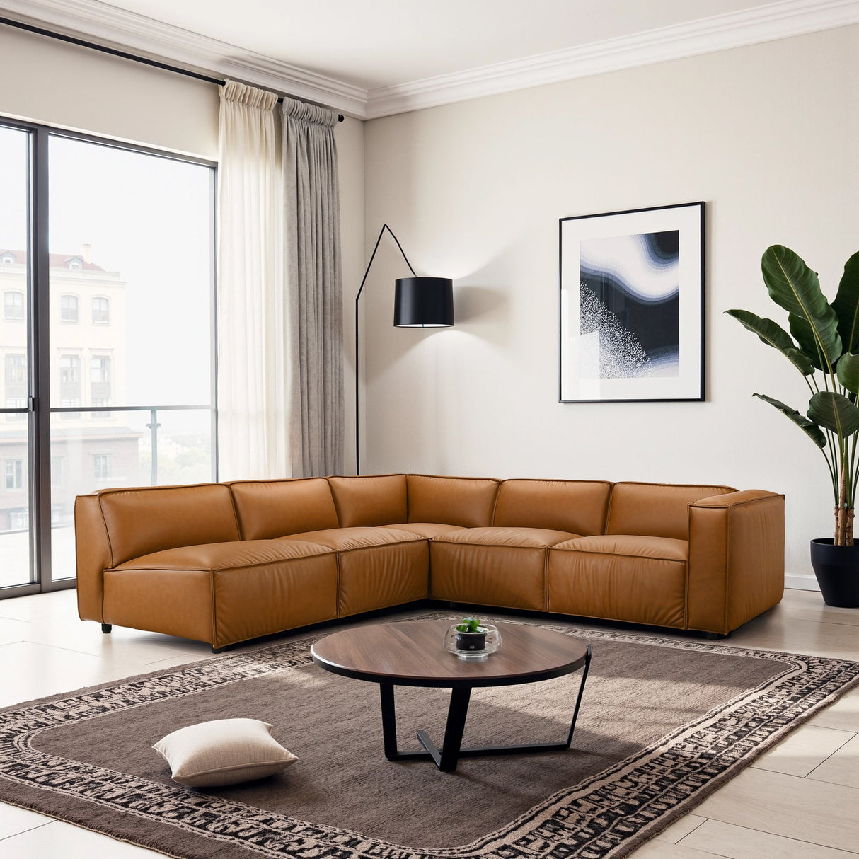 Findlay Tan Vegan Leather Corner Sectional Sofa from Ashcroft Furniture - Luna Furniture