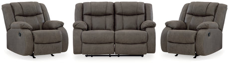 First Base Gunmetal Reclining Loveseat and 2 Recliners from Ashley - Luna Furniture