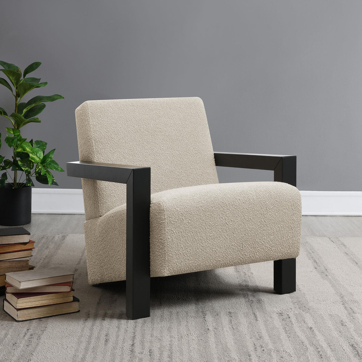 Fitzroy Latte Boucle Upholstered Accent Arm Chair from Coaster - Luna Furniture