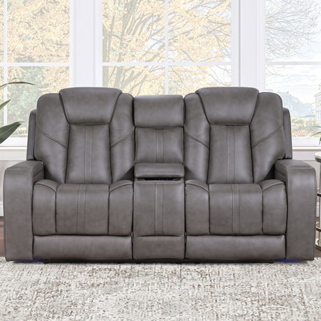 Daniel Triple Power Home Theater Leather Reclining Console Loveseat, Built-in Speakers, Heat and Massage from Steve Silver - Luna Furniture