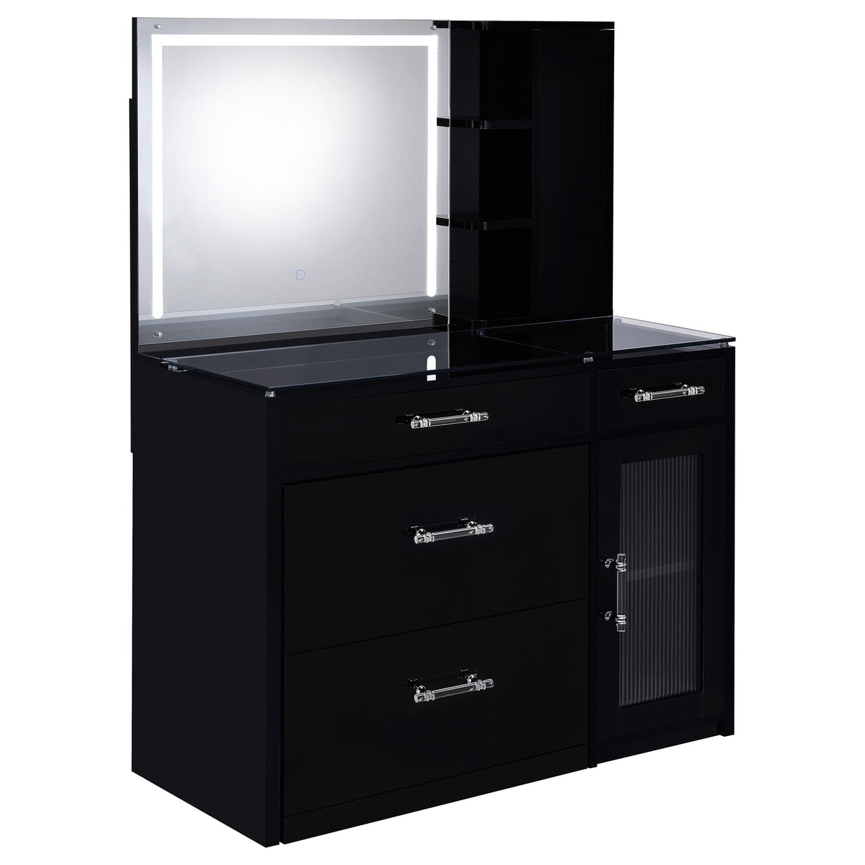Flora 2-drawer Vanity Set with LED Mirror Black High Gloss from Coaster - Luna Furniture