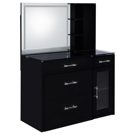 Flora Black High Gloss 2-drawer Vanity Set with LED Mirror from Coaster - Luna Furniture