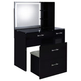 Flora 2-drawer Vanity Set with LED Mirror Black High Gloss from Coaster - Luna Furniture