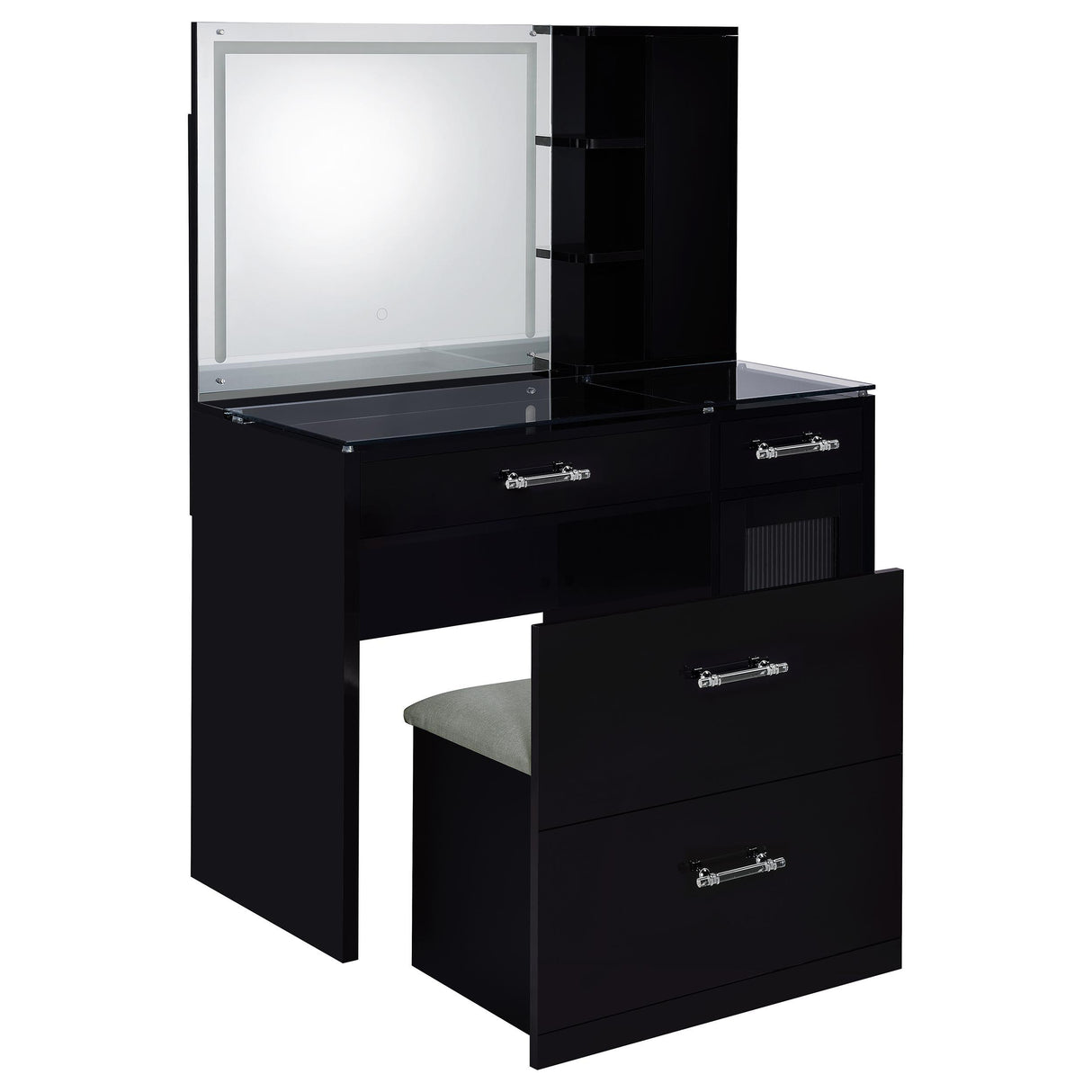 Flora 2-drawer Vanity Set with LED Mirror Black High Gloss from Coaster - Luna Furniture