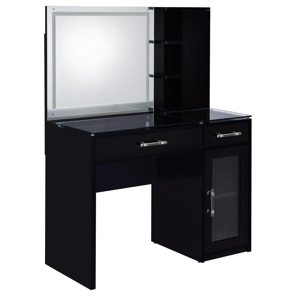 Flora 2-drawer Vanity Set with LED Mirror Black High Gloss from Coaster - Luna Furniture
