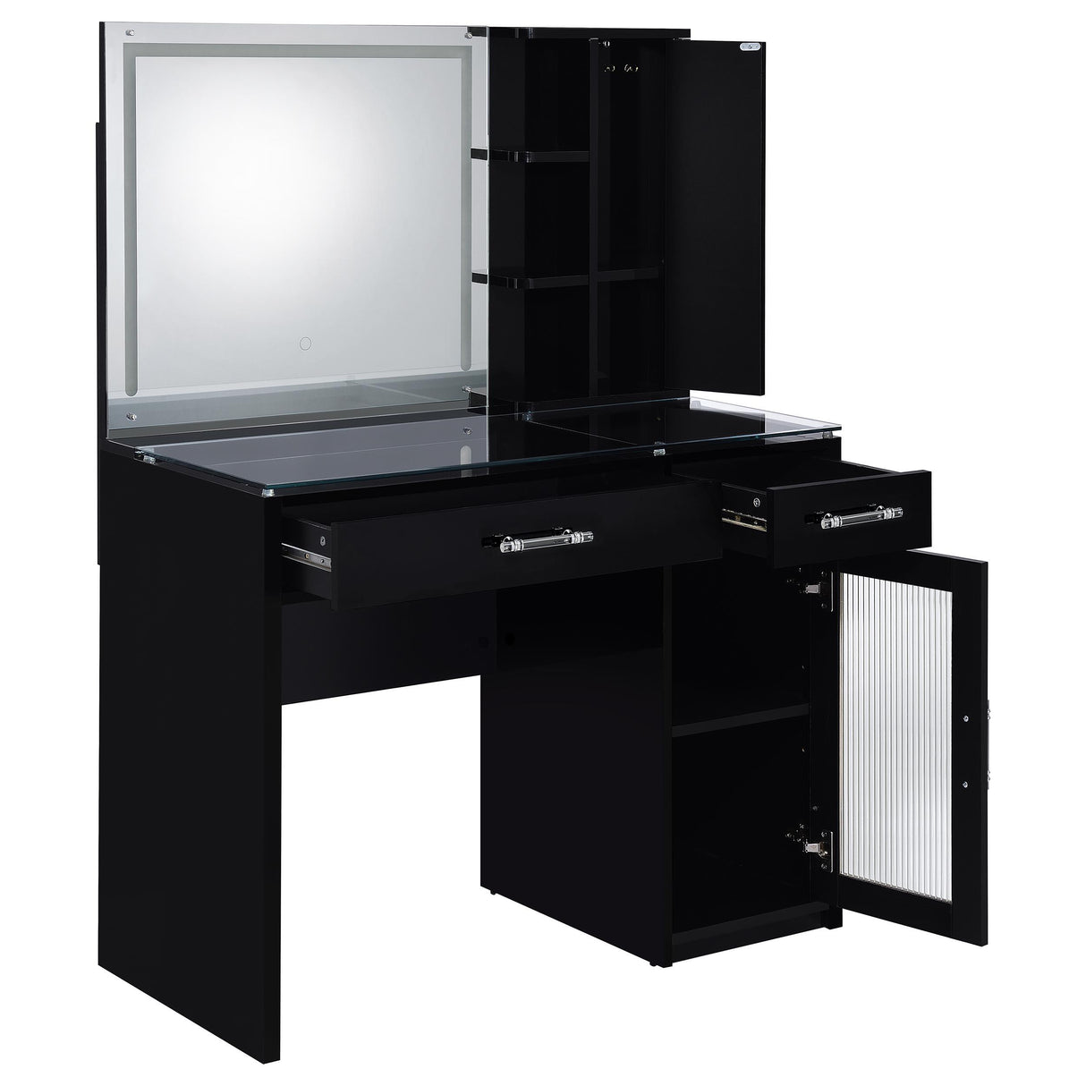 Flora 2-drawer Vanity Set with LED Mirror Black High Gloss from Coaster - Luna Furniture