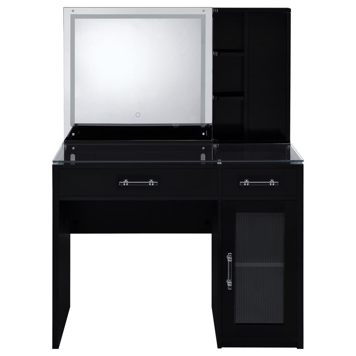 Flora 2-drawer Vanity Set with LED Mirror Black High Gloss from Coaster - Luna Furniture