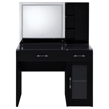 Flora Black High Gloss 2-drawer Vanity Set with LED Mirror from Coaster - Luna Furniture