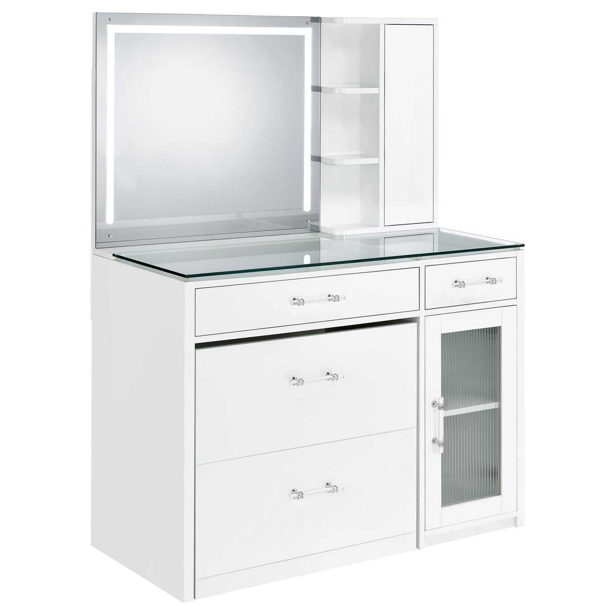 Flora 2-drawer Vanity Set with LED Mirror White High Gloss from Coaster - Luna Furniture