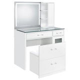 Flora 2-drawer Vanity Set with LED Mirror White High Gloss from Coaster - Luna Furniture