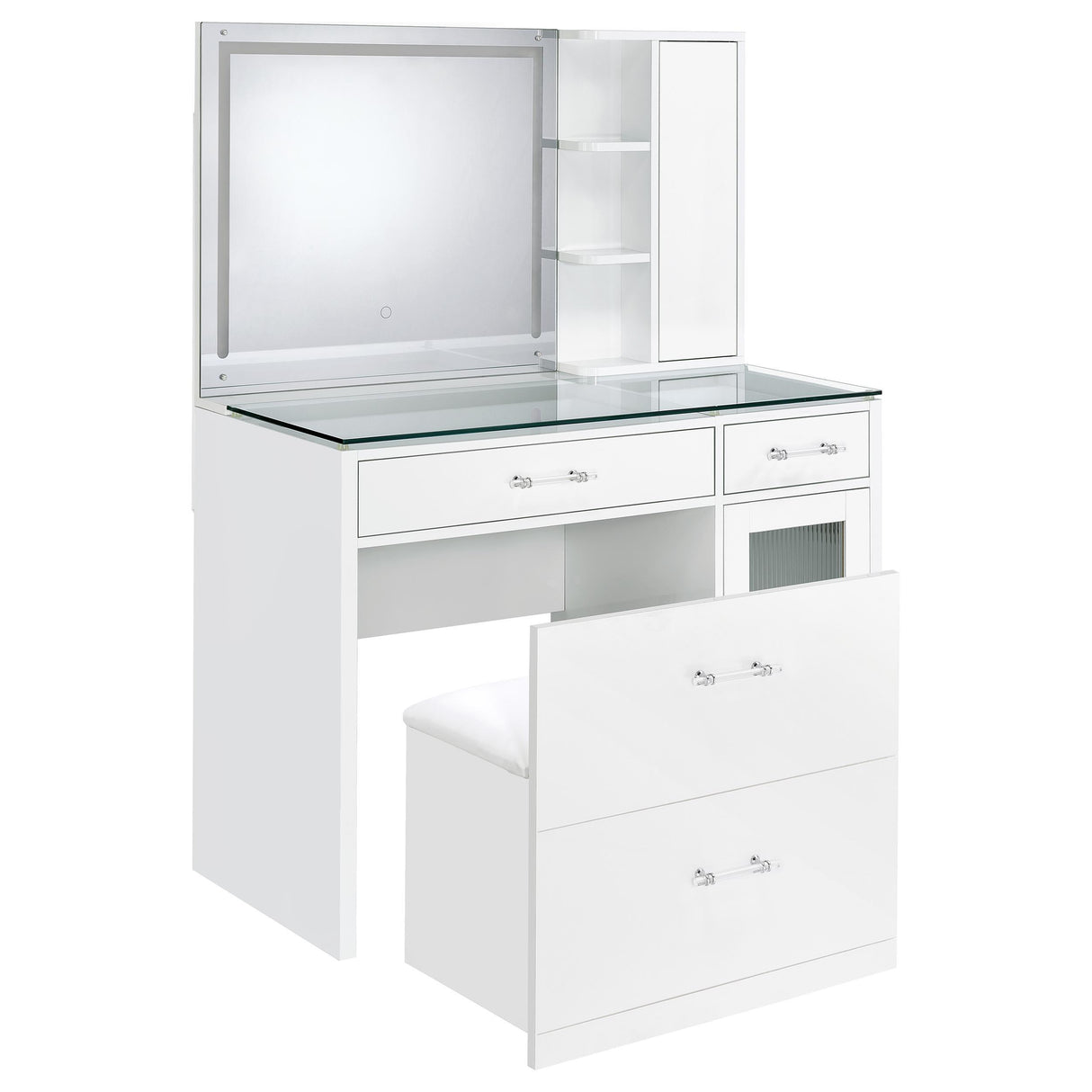 Flora 2-drawer Vanity Set with LED Mirror White High Gloss from Coaster - Luna Furniture