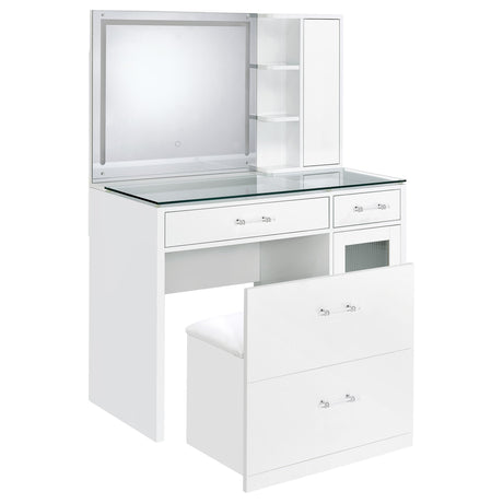 Flora White High Gloss 2-drawer Vanity Set with LED Mirror from Coaster - Luna Furniture