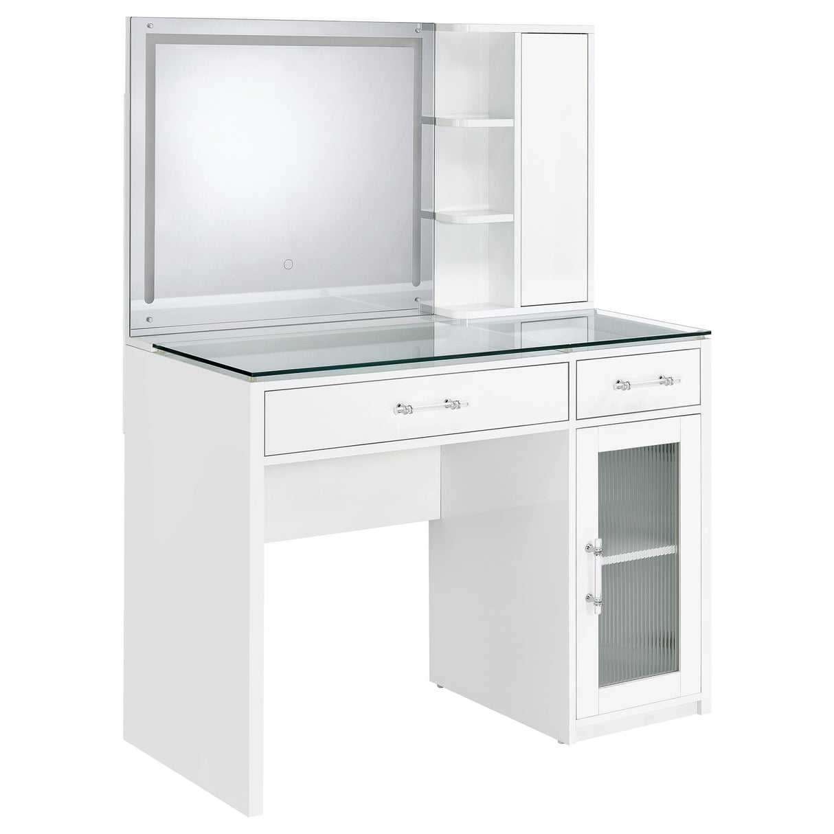 Flora 2-drawer Vanity Set with LED Mirror White High Gloss from Coaster - Luna Furniture