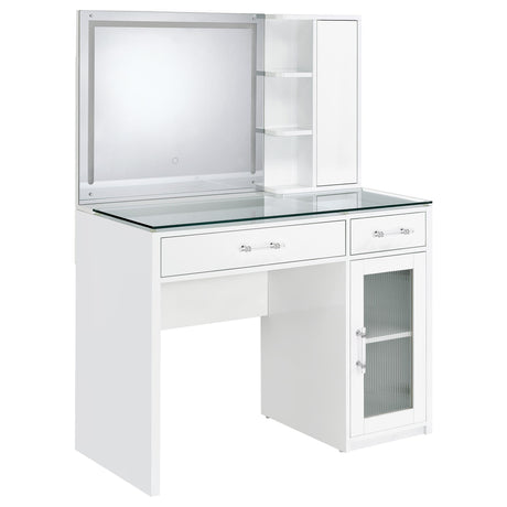 Flora White High Gloss 2-drawer Vanity Set with LED Mirror from Coaster - Luna Furniture