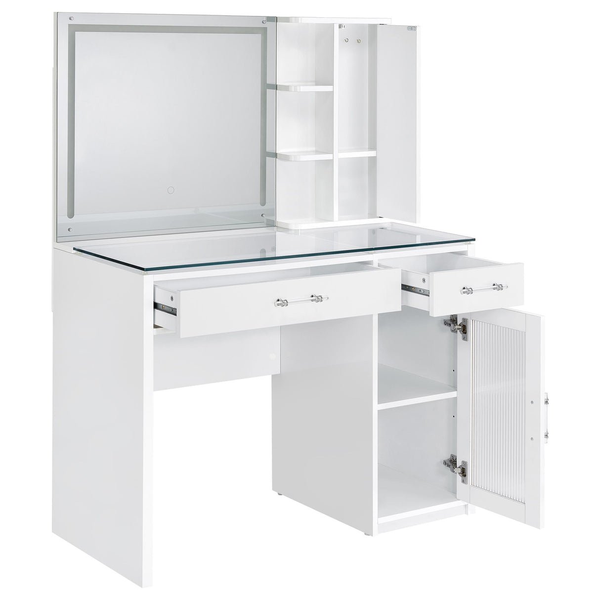Flora 2-drawer Vanity Set with LED Mirror White High Gloss from Coaster - Luna Furniture
