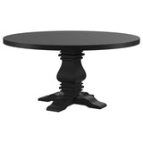 Florence Antique Black Round Pedestal Dining Table with Planked Wood Top from Coaster - Luna Furniture