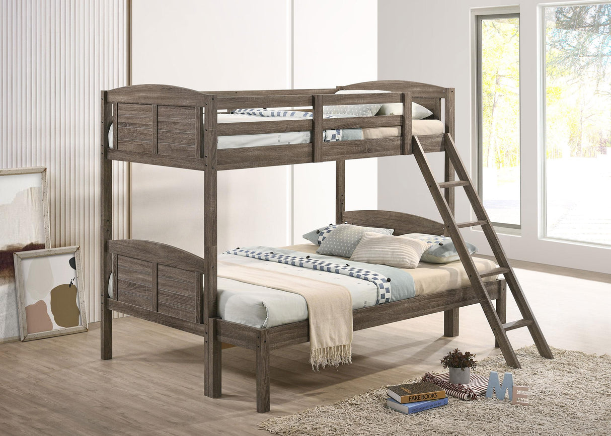 Flynn Wood Twin Over Full Bunk Bed with Mattress Weathered Brown from Coaster - Luna Furniture