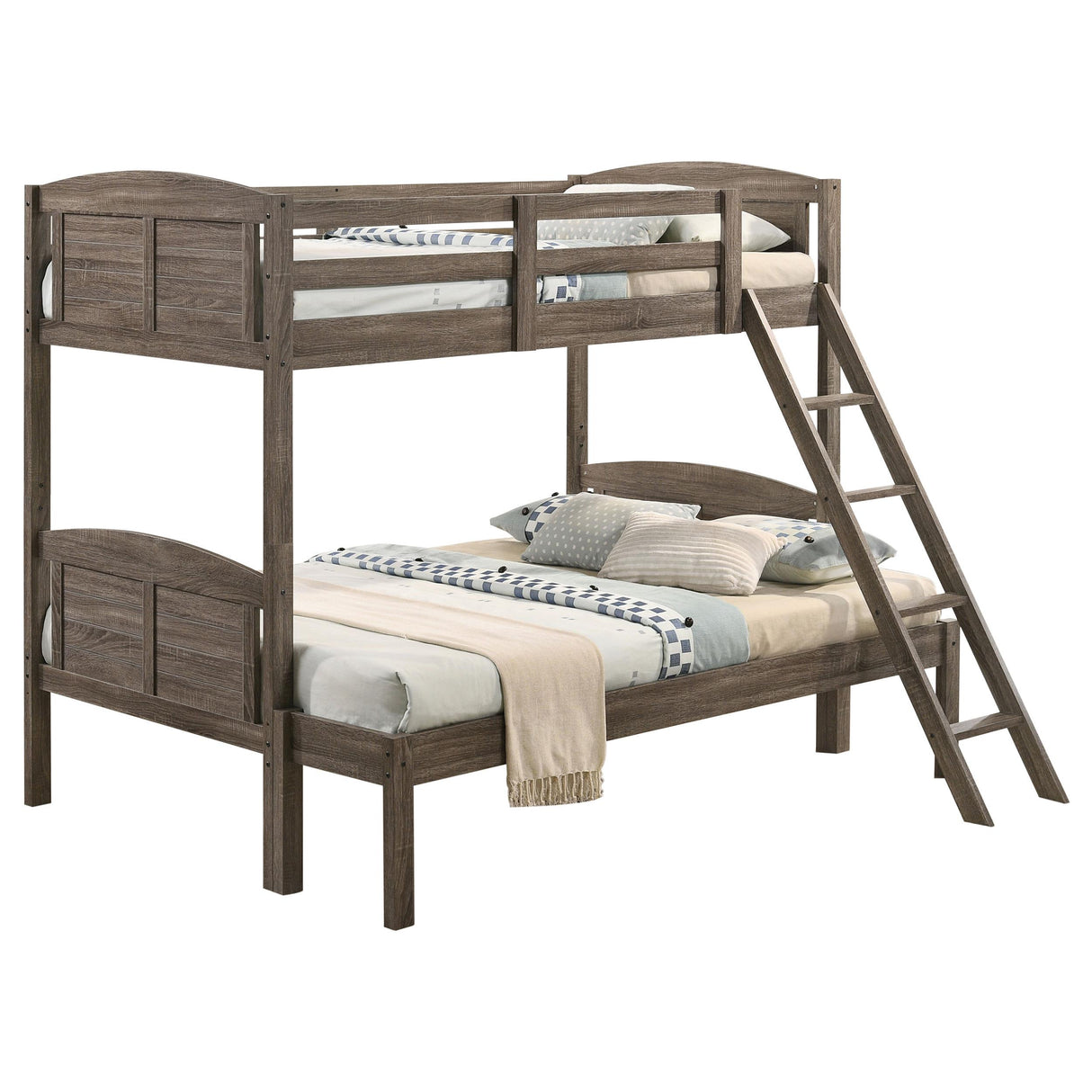 Flynn Wood Twin Over Full Bunk Bed with Mattress Weathered Brown from Coaster - Luna Furniture