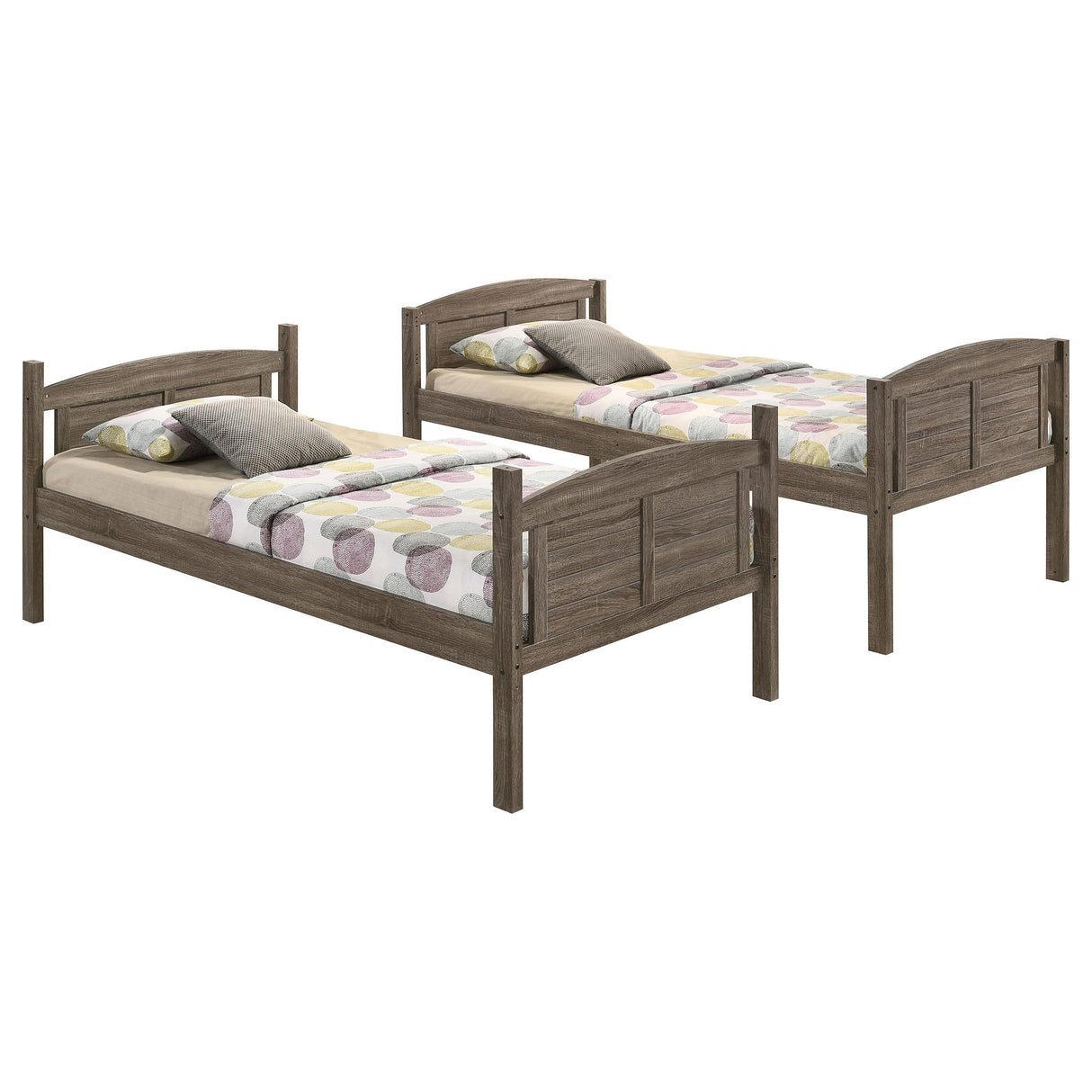 Flynn Wood Twin Over Full Bunk Bed with Mattress Weathered Brown from Coaster - Luna Furniture
